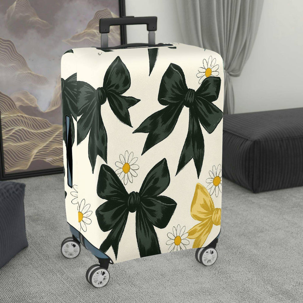 1-Piece Elegant Black Bow Daisy Floral Leaf  Suitcase Luggage Cover, Stretch Protective Sleeve