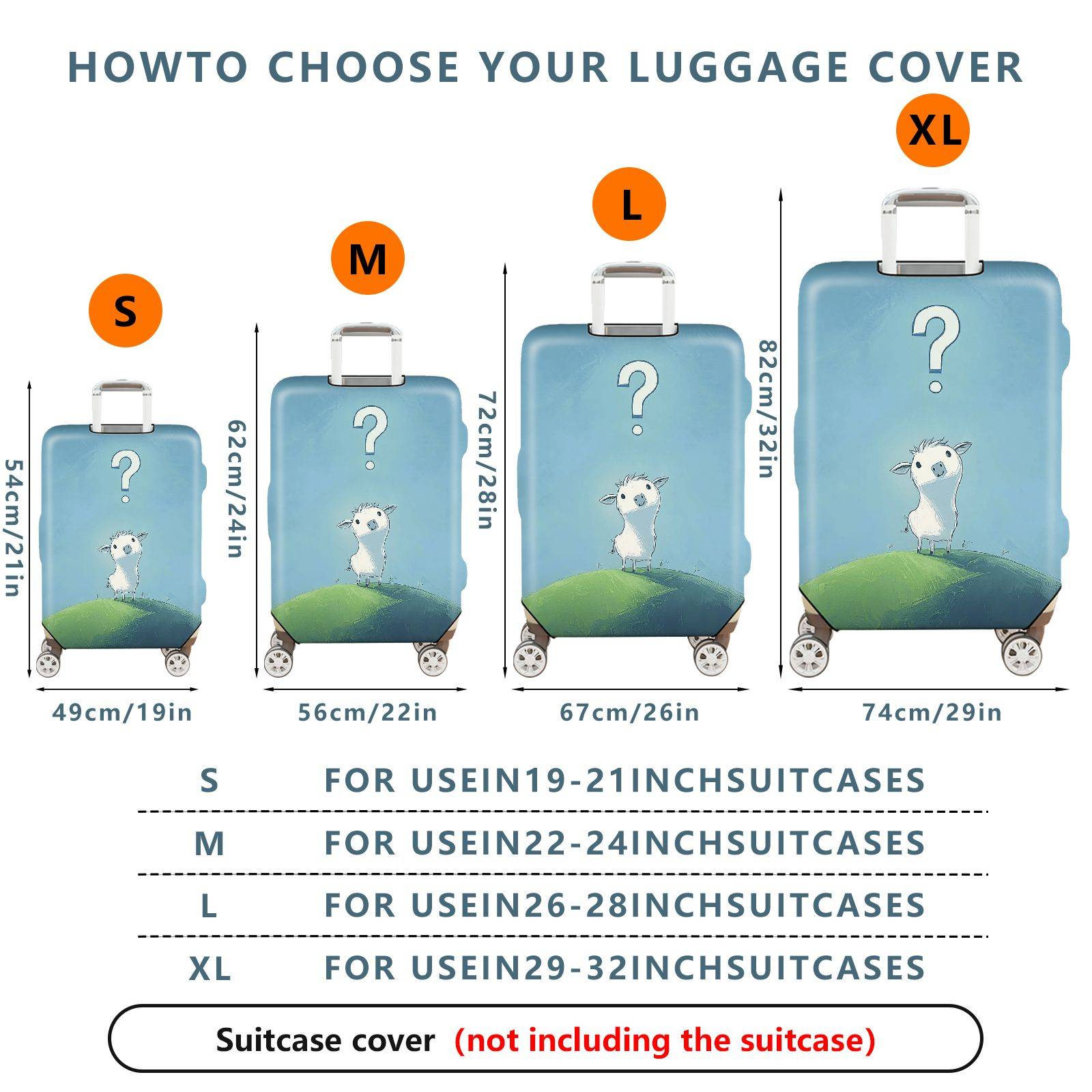 1-Piece Animal Question Mark Cute Adorable Blue  Suitcase Luggage Cover, Stretch Protective Sleeve