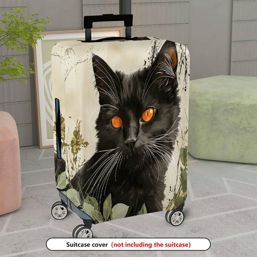 1-Piece Black Cat Artistic Nature Plant Minimalist  Suitcase Luggage Cover, Stretch Protective Sleeve