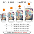 1-Piece Mediterranean Coastal Floral Landscape Sailboats Lantern  Suitcase Luggage Cover, Stretch Protective Sleeve