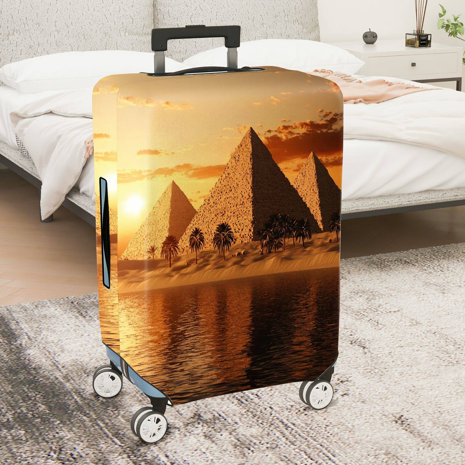 1-Piece Sunset Pyramid Desert Oasis Landscape Egypt Ancient  Suitcase Luggage Cover, Stretch Protective Sleeve