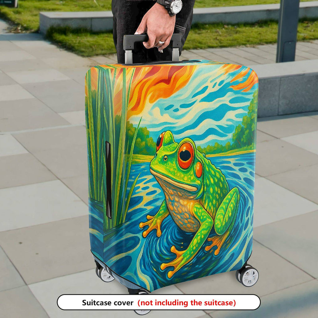 1-Piece Colorful Frog Nature Artistic Water Vibrant  Suitcase Luggage Cover, Stretch Protective Sleeve