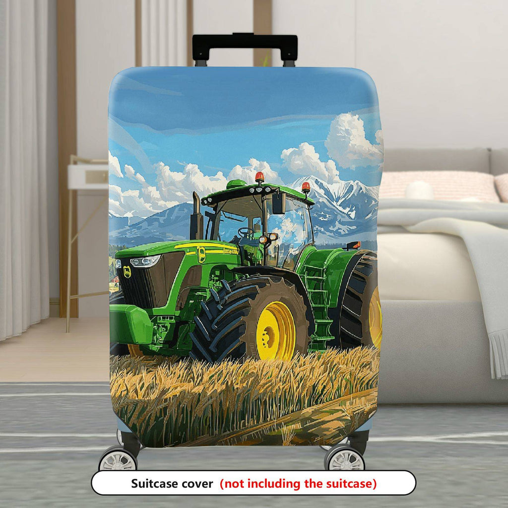 1-Piece Green Tractor Field Mountain Rural Landscape  Suitcase Luggage Cover, Stretch Protective Sleeve
