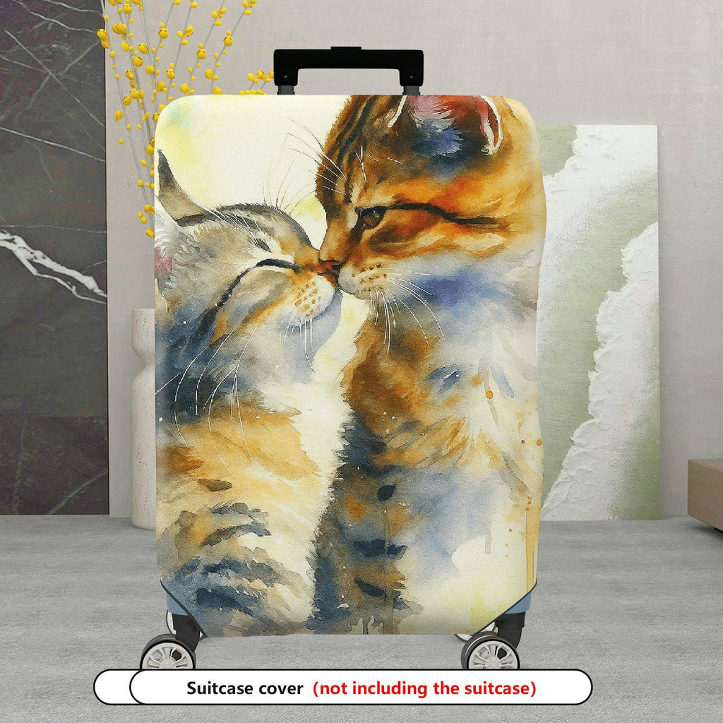 1-Piece Abstract Watercolor Cat Couple Animal Art  Suitcase Luggage Cover, Stretch Protective Sleeve