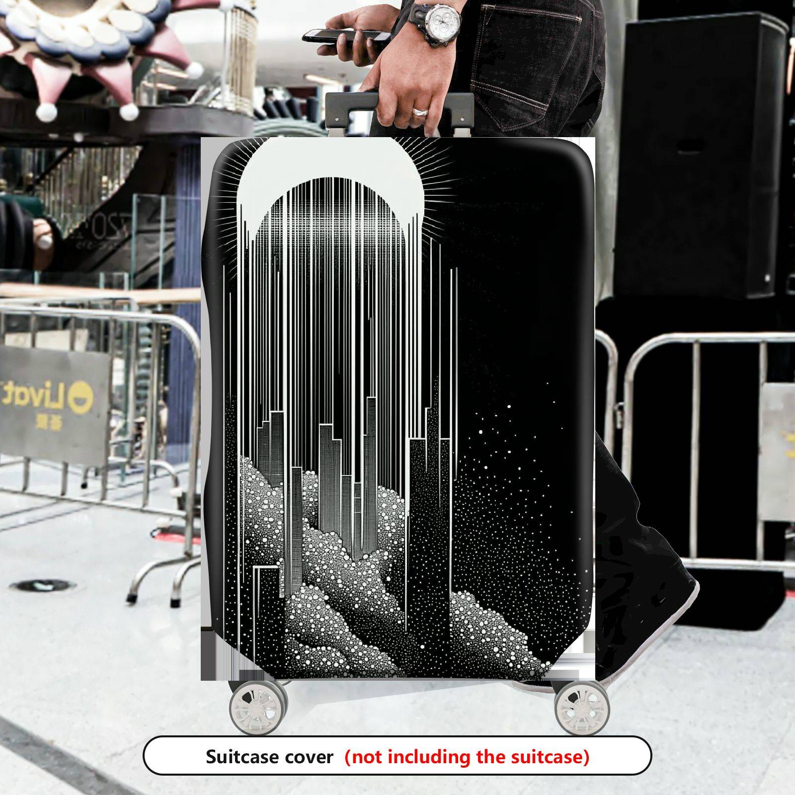 1-Piece Black White Abstract Geometric Futuristic Minimalistic  Suitcase Luggage Cover, Stretch Protective Sleeve