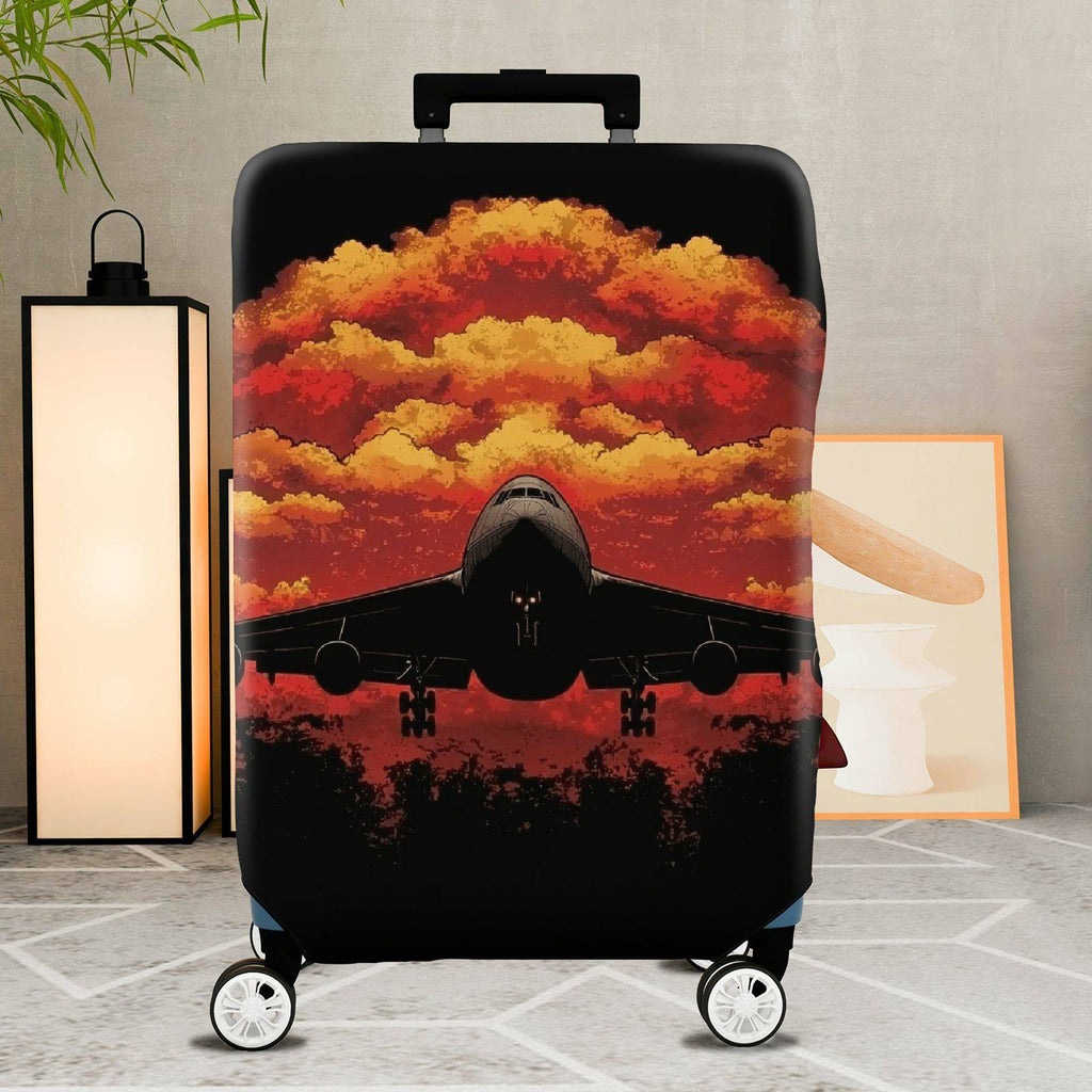 1-Piece Airplane Sunset Cloud Travel Business Vacation Checked-in  Suitcase Luggage Cover, Stretch Protective Sleeve