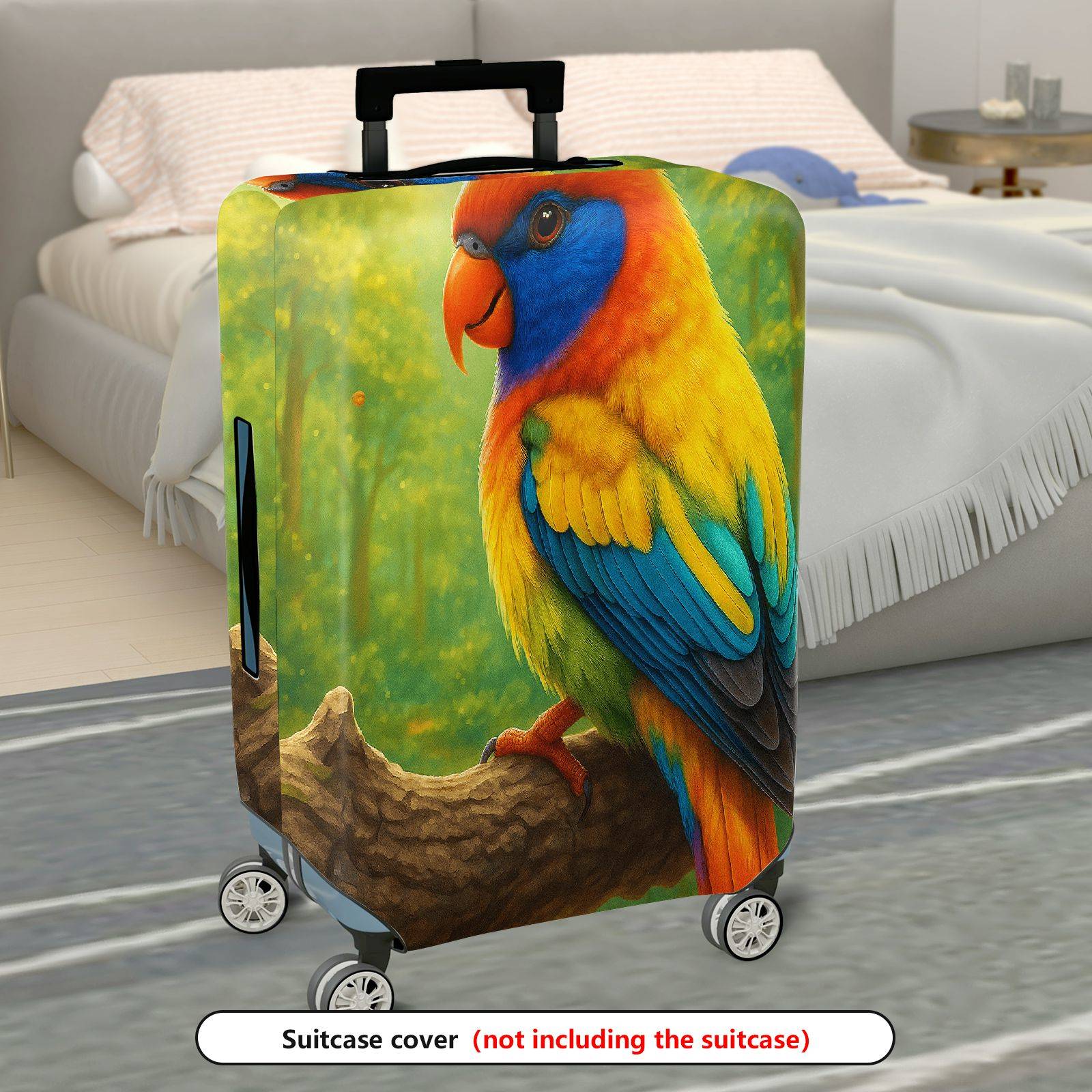 1-Piece Colorful Parrot Forest Artistic Vibrant Exotic  Suitcase Luggage Cover, Stretch Protective Sleeve