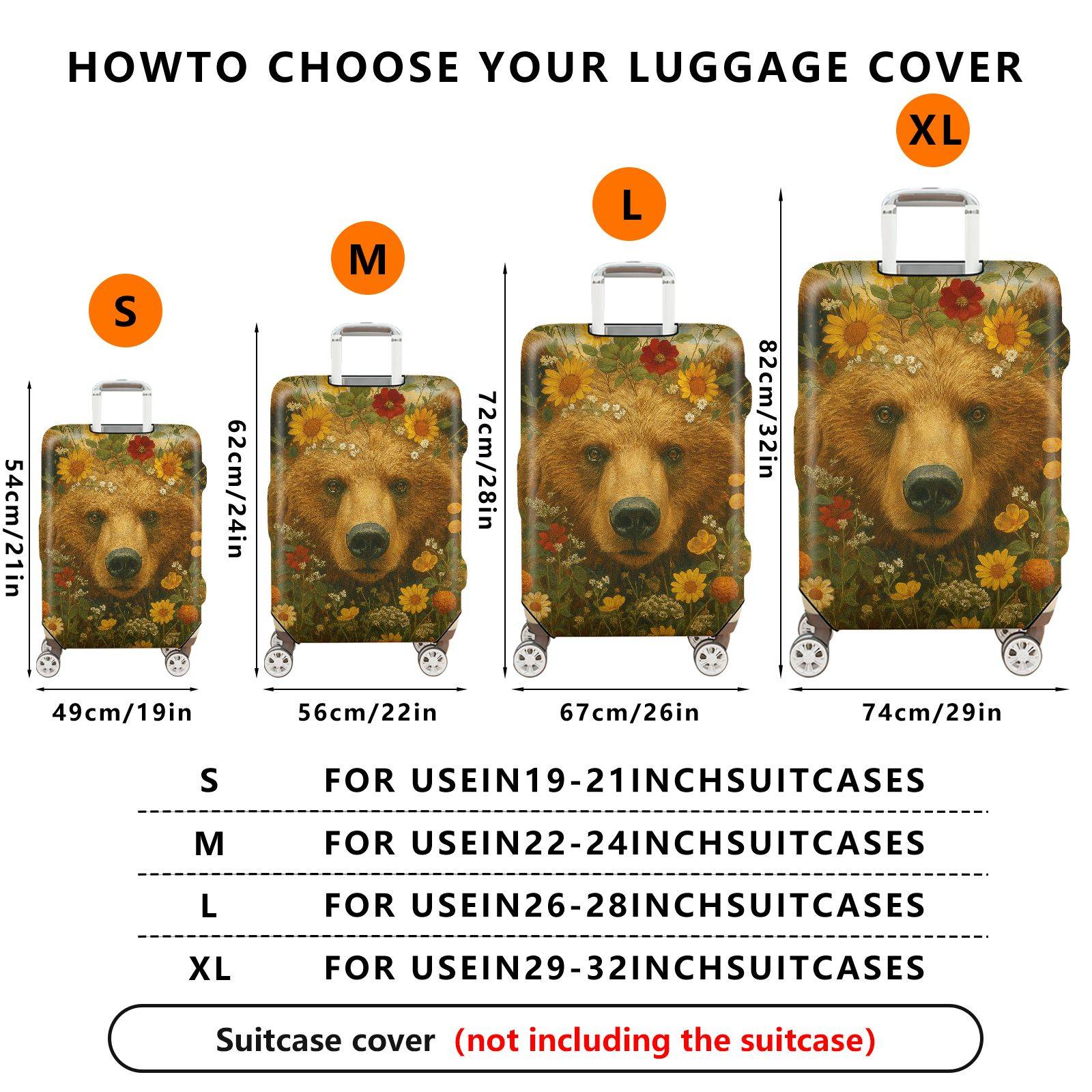 1-Piece Animal Flower Nature Wildlife Art Vintage  Suitcase Luggage Cover, Stretch Protective Sleeve