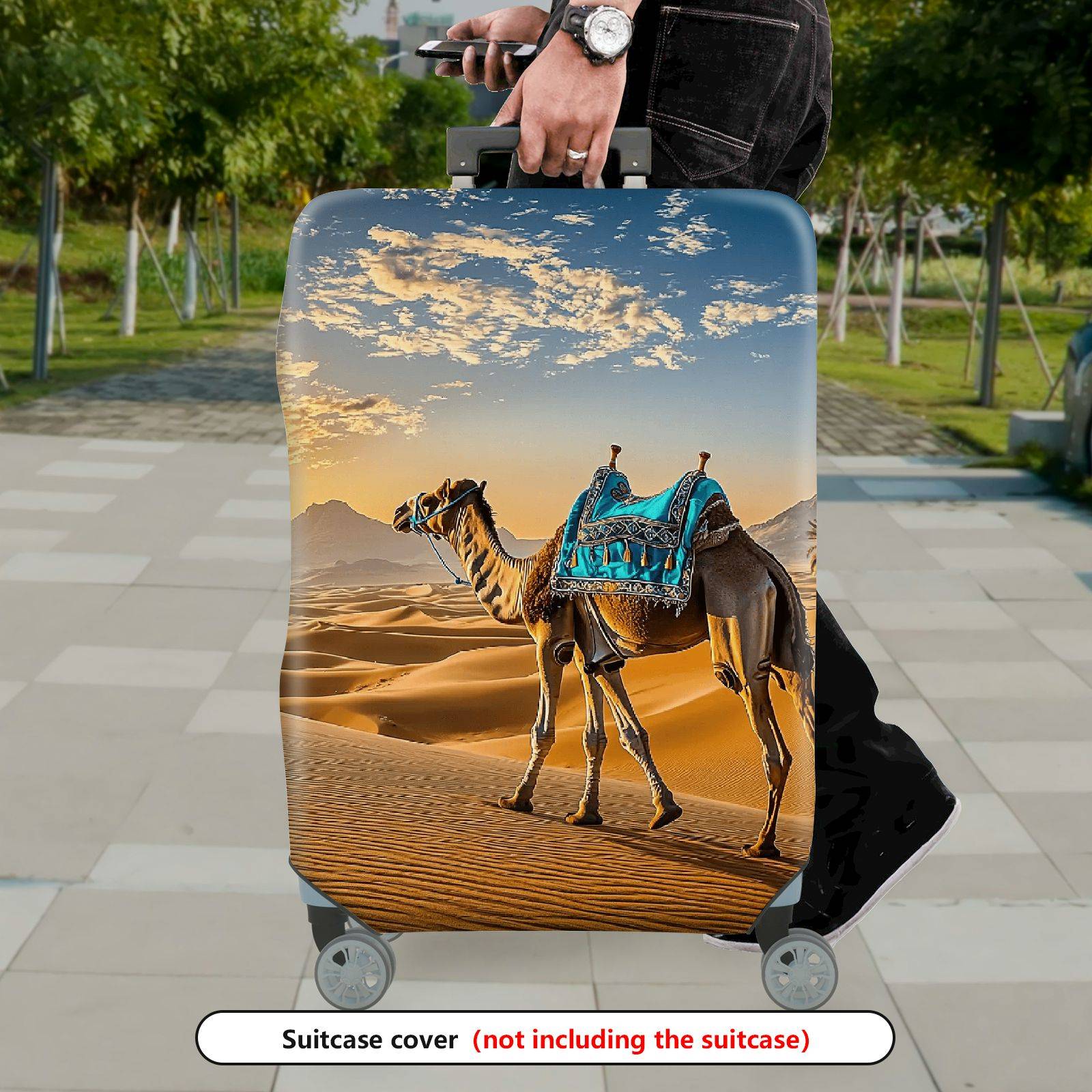 1-Piece Desert Camel Sunset Scenic Nature Artistic  Suitcase Luggage Cover, Stretch Protective Sleeve