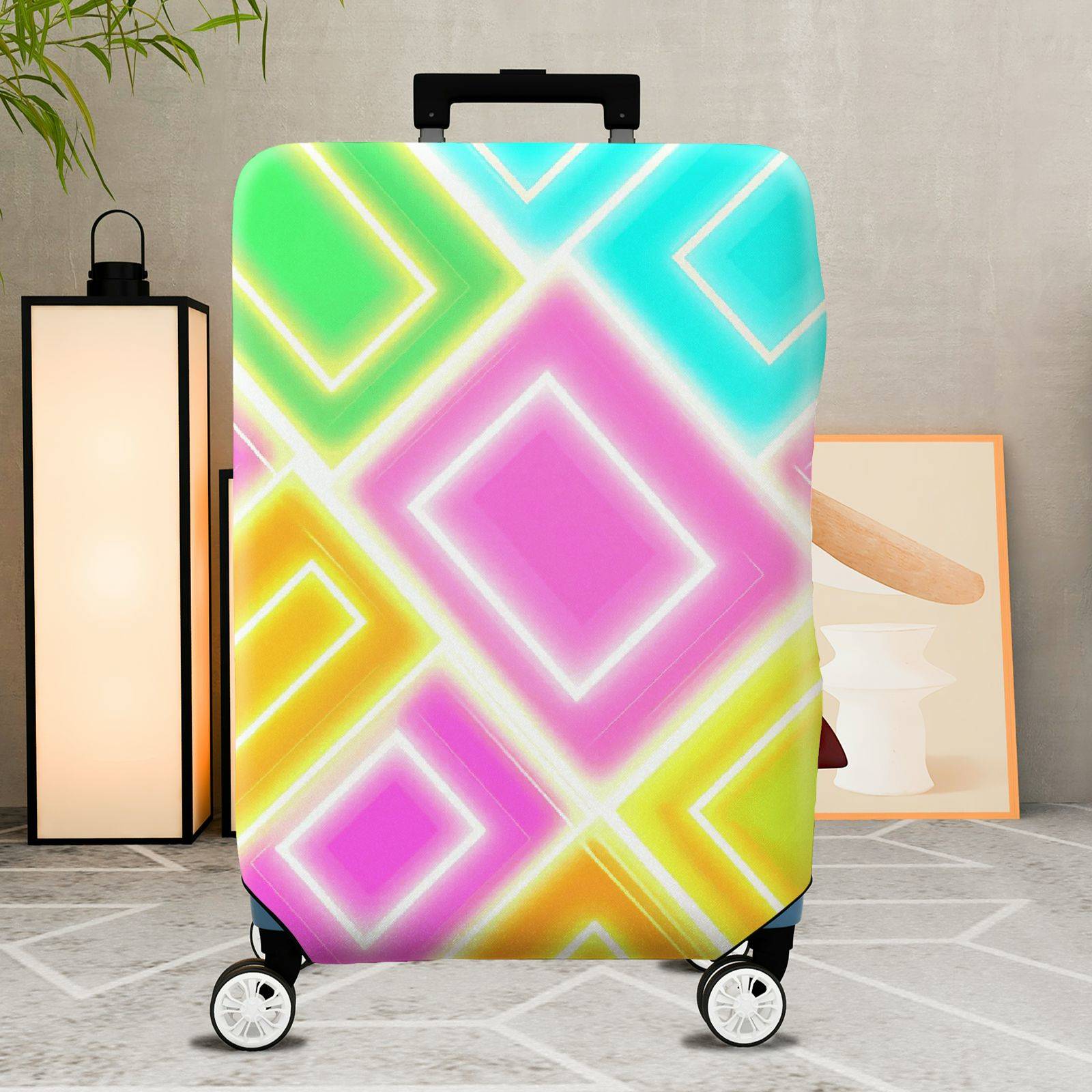1-Piece Colorful Geometric  Diamond Pattern  Suitcase Luggage Cover, Stretch Protective Sleeve