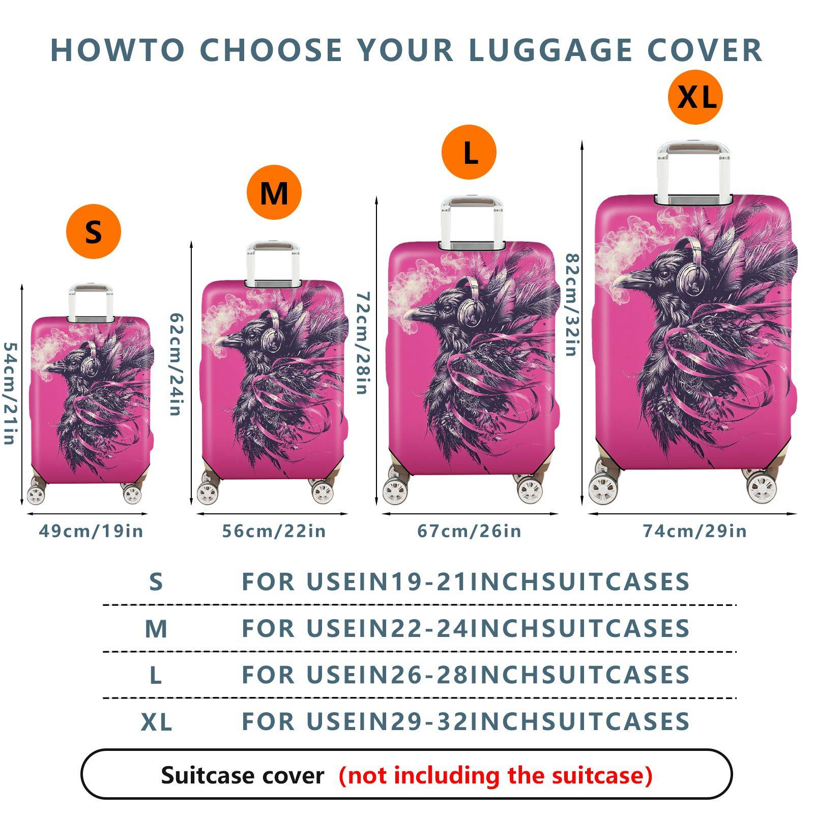 1-Piece Artistic Pink Raven Feather Smoke Headphones  Suitcase Luggage Cover, Stretch Protective Sleeve