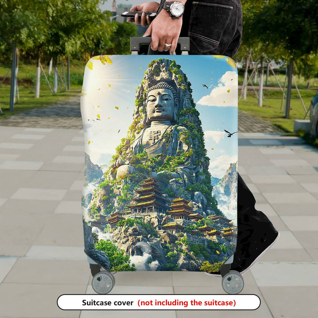 1-Piece Mountain Nature Landscape Temple Birds Sunlight  Suitcase Luggage Cover, Stretch Protective Sleeve