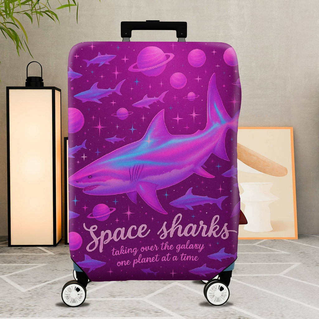 1-Piece Space Shark Galaxy Planet Purple Cosmic  Suitcase Luggage Cover, Stretch Protective Sleeve