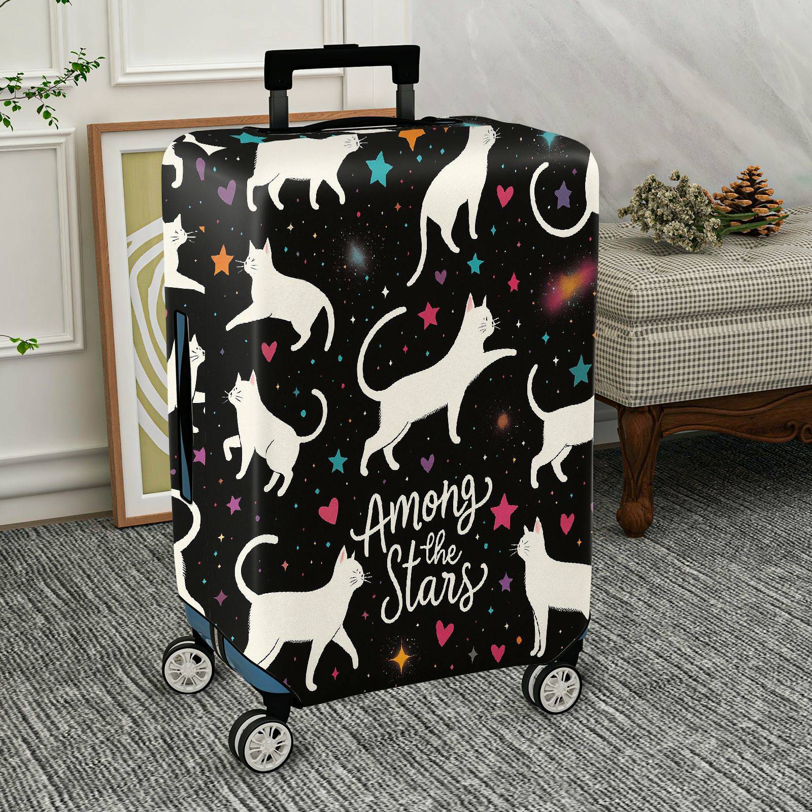 1-Piece Starry Cat Hearts Cosmic Whimsical  Suitcase Luggage Cover, Stretch Protective Sleeve