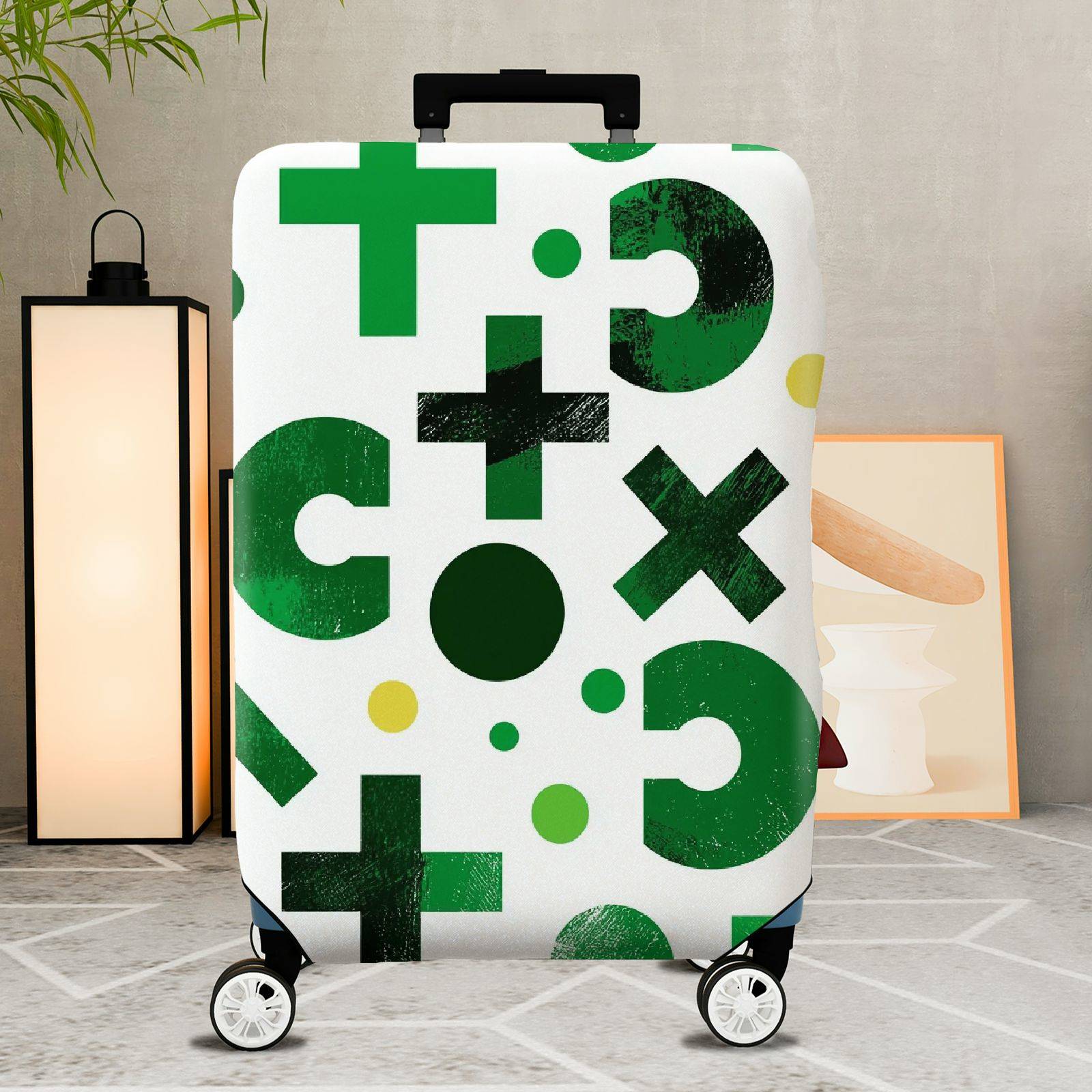 1-Piece Green Geometric Abstract Modern Artistic Trendy  Suitcase Luggage Cover, Stretch Protective Sleeve