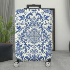 1-Piece Blue Vintage Floral Bird Pattern Damask  Suitcase Luggage Cover, Stretch Protective Sleeve