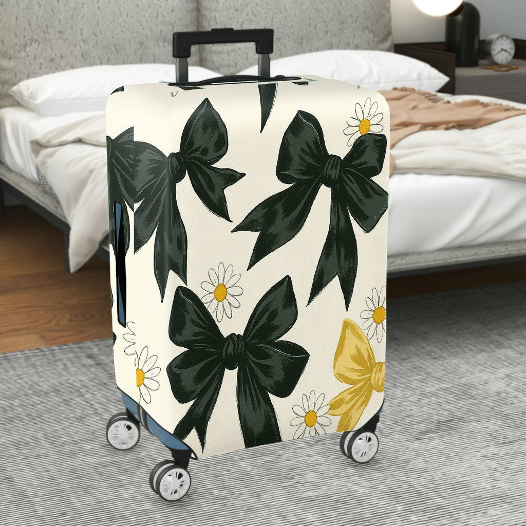 1-Piece Elegant Black Bow Daisy Floral Leaf  Suitcase Luggage Cover, Stretch Protective Sleeve