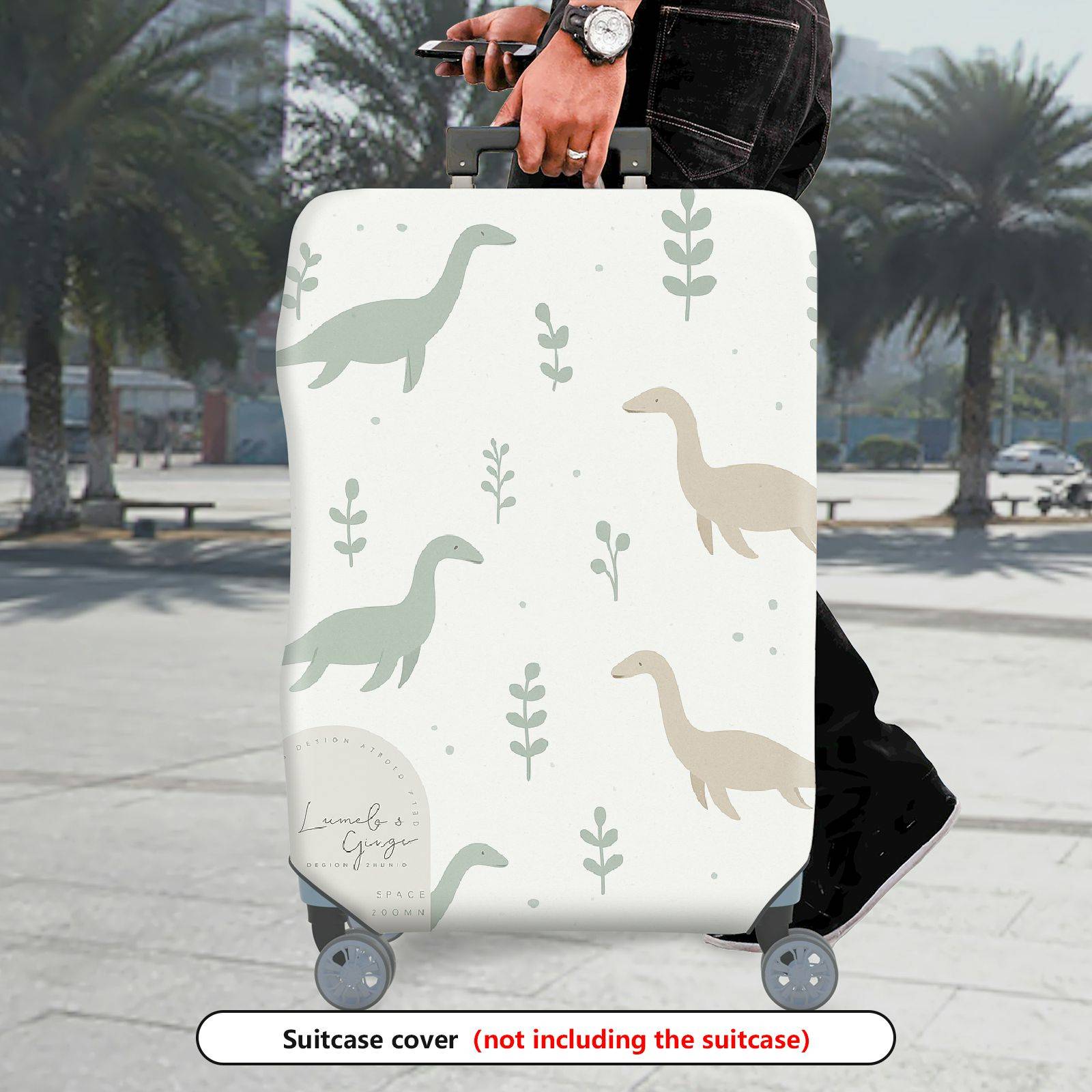 1-Piece Dinosaur Plant Nature Minimalist Cute Printed  Suitcase Luggage Cover, Stretch Protective Sleeve