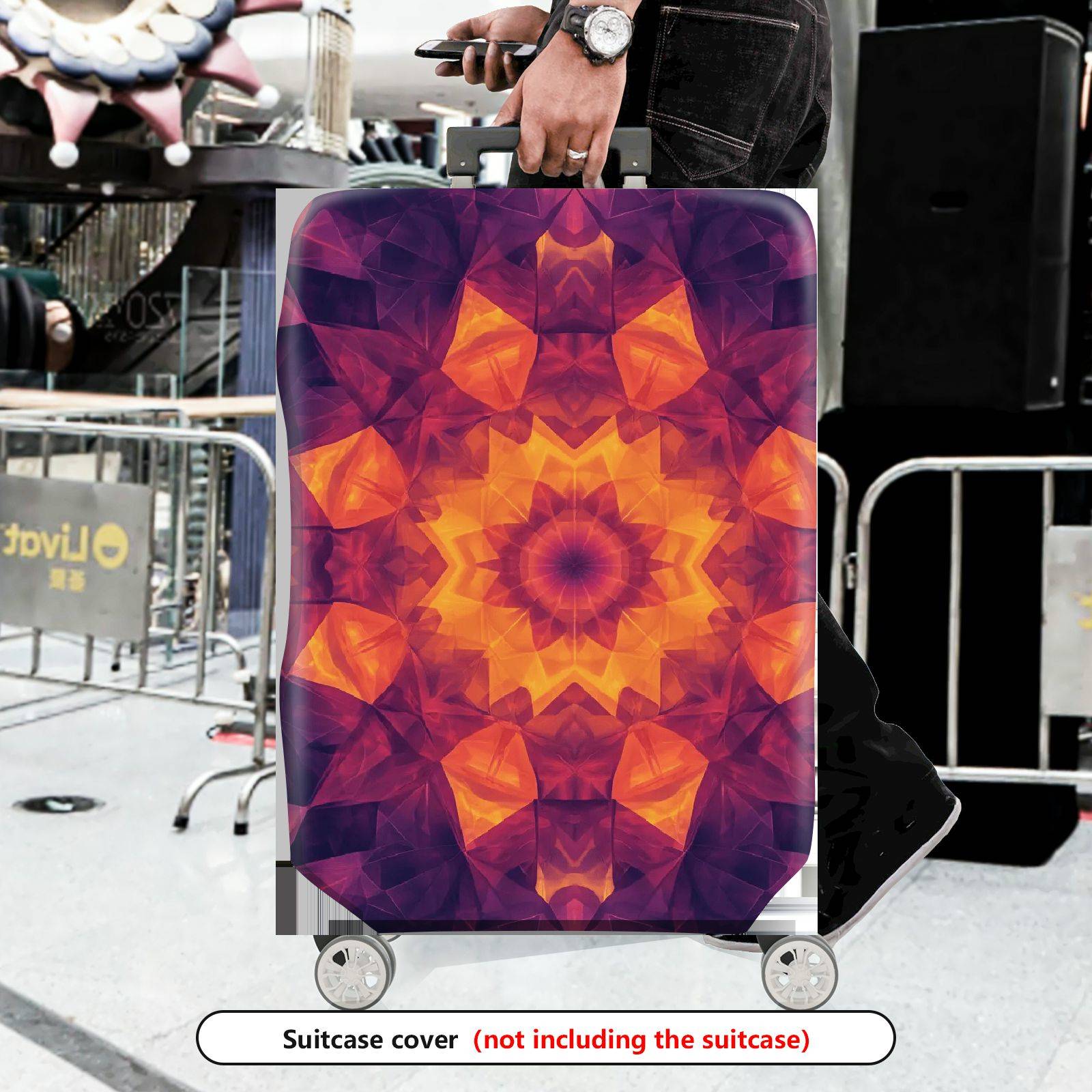 1-Piece Geometric Colorful Kaleidoscope Abstract Vibrant  Suitcase Luggage Cover, Stretch Protective Sleeve
