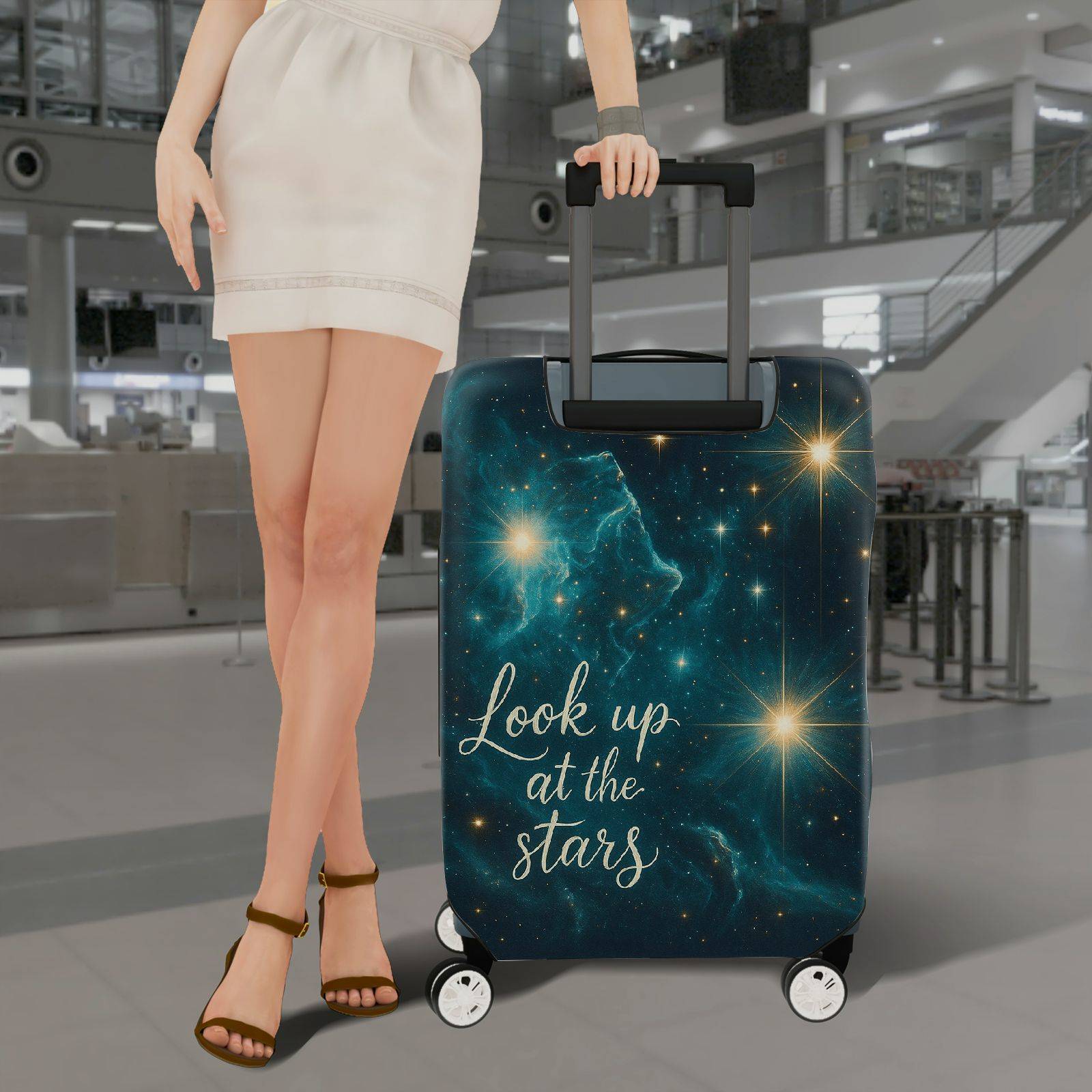 1-Piece Starry Night Cosmic Universe Inspirational Quote  Suitcase Luggage Cover, Stretch Protective Sleeve