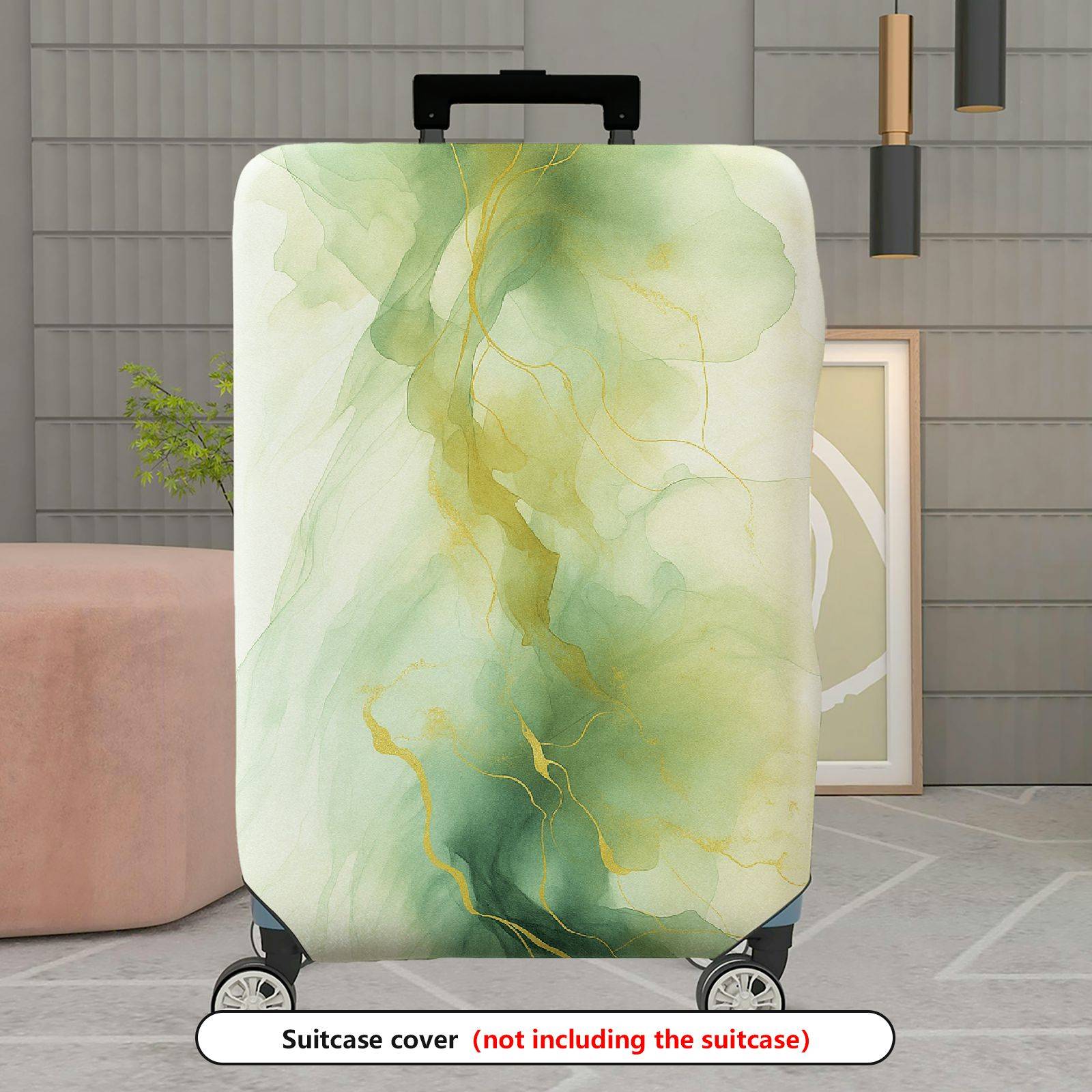 1-Piece Abstract Fluid Green Gold Artistic Elegant Chic  Suitcase Luggage Cover, Stretch Protective Sleeve