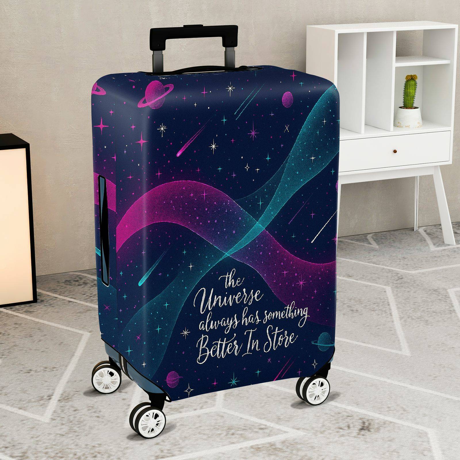 1-Piece Universe Galaxy Stars Planets Cosmic Quote  Suitcase Luggage Cover, Stretch Protective Sleeve