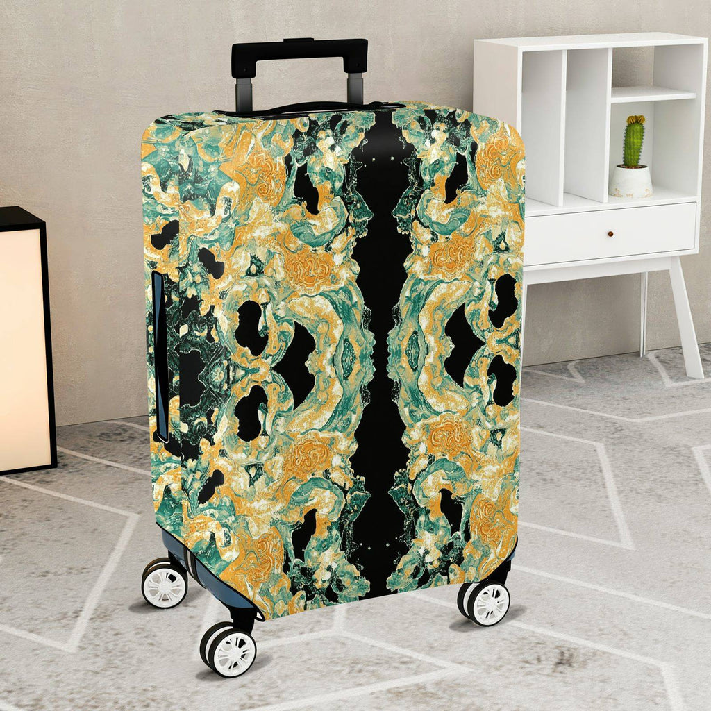 1-Piece Abstract Marble Gold Turquoise Geometric Artistic  Suitcase Luggage Cover, Stretch Protective Sleeve