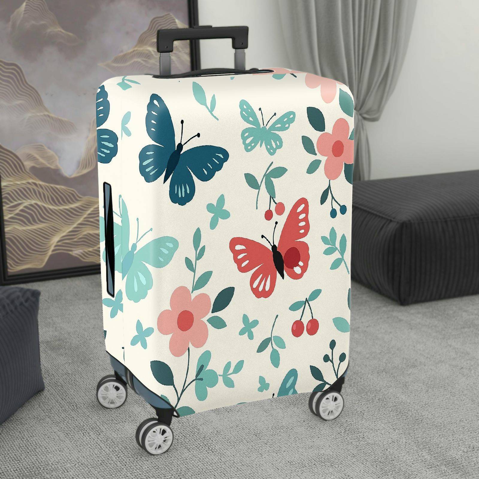 1-Piece Butterfly Floral Cherry Blossom Nature Aesthetic  Suitcase Luggage Cover, Stretch Protective Sleeve