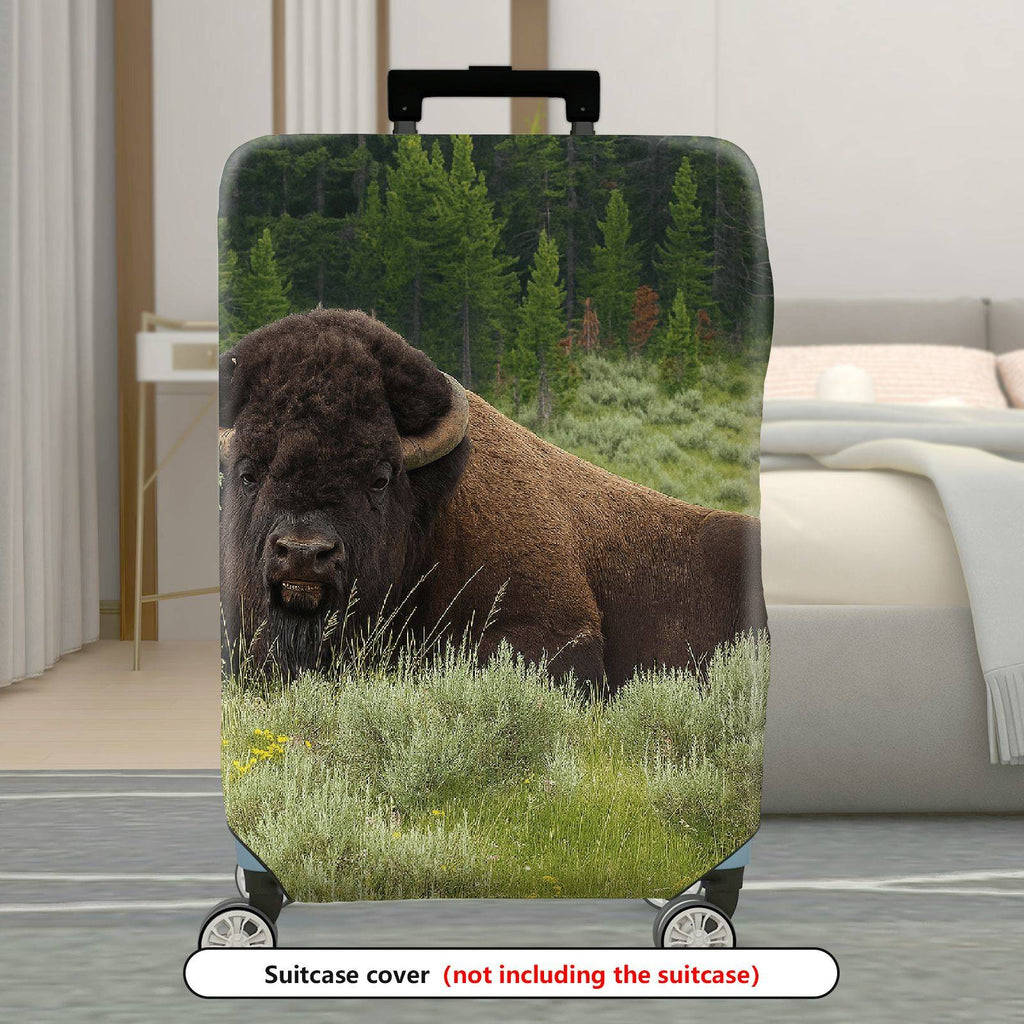 1-Piece Buffalo Wildlife Landscape Nature Green Forest Travel  Suitcase Luggage Cover, Stretch Protective Sleeve