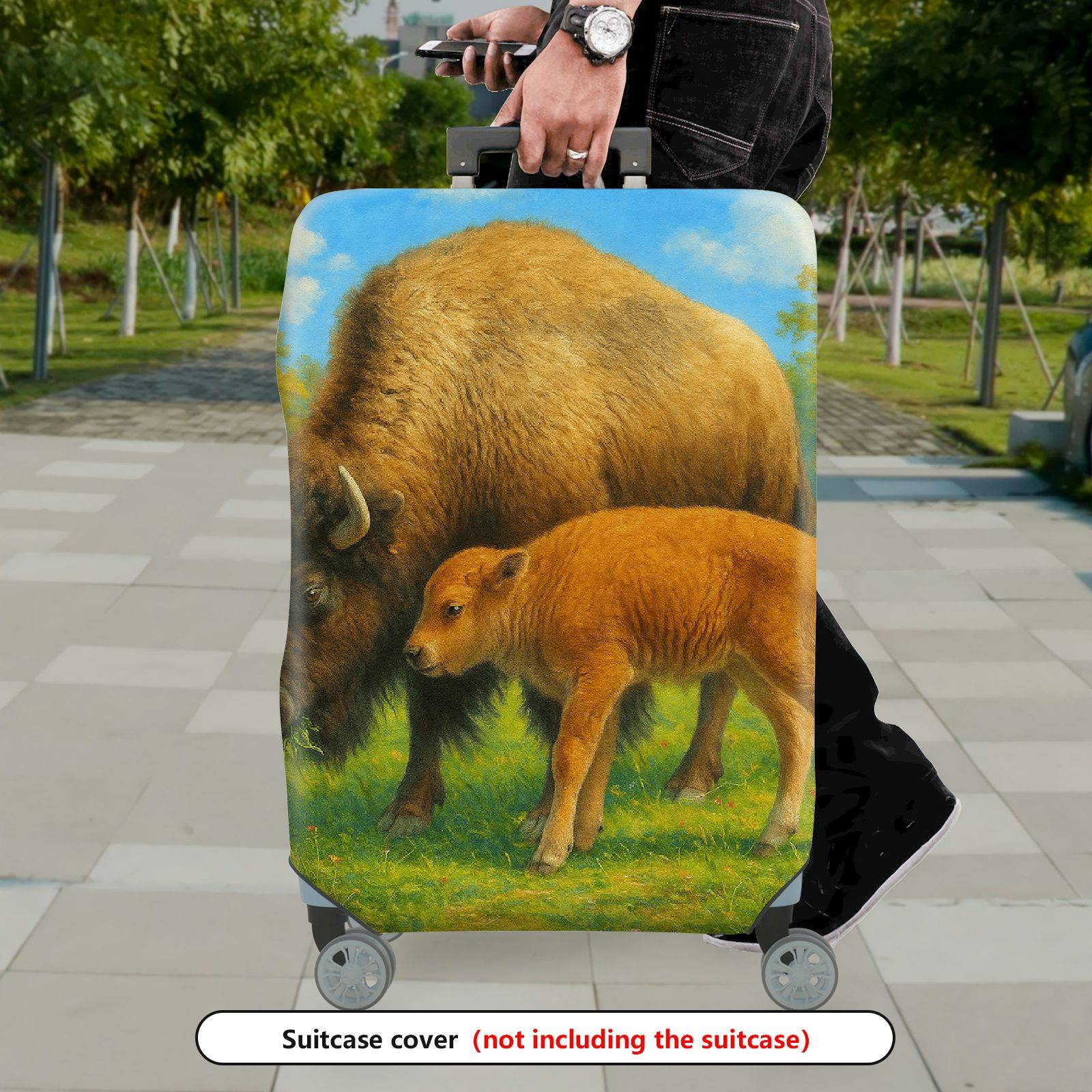 1-Piece Bison Wildlife Landscape Nature Artistic Animal  Suitcase Luggage Cover, Stretch Protective Sleeve