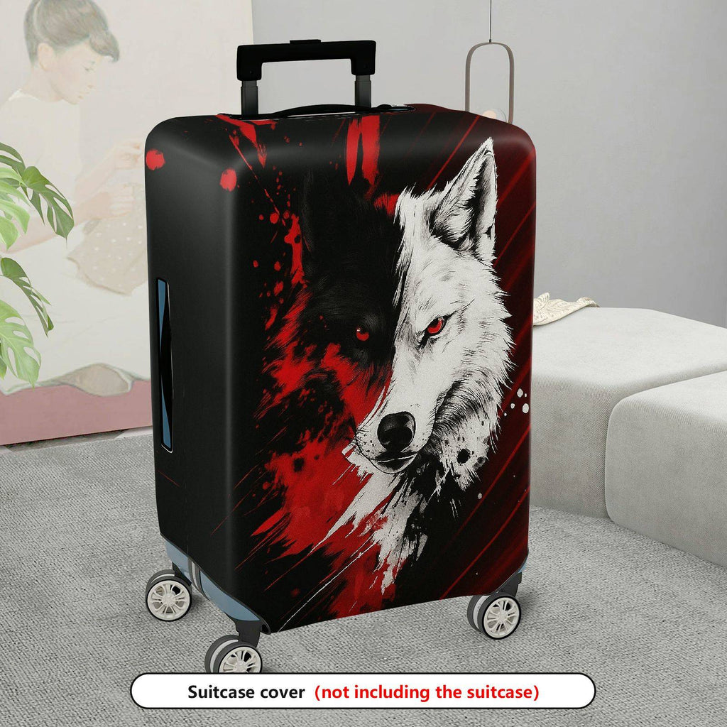 1-Piece Red Black Wolf Animal Abstract Stylish Cool Artistic  Suitcase Luggage Cover, Stretch Protective Sleeve