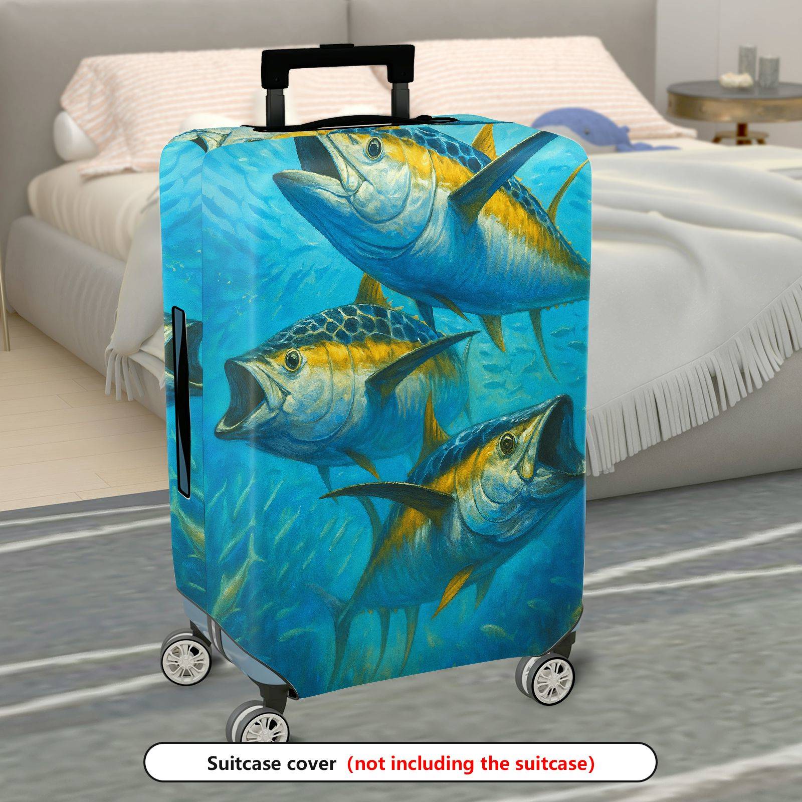 1-Piece Ocean Fish Blue Artistic Vibrant Sea Life Travel  Suitcase Luggage Cover, Stretch Protective Sleeve