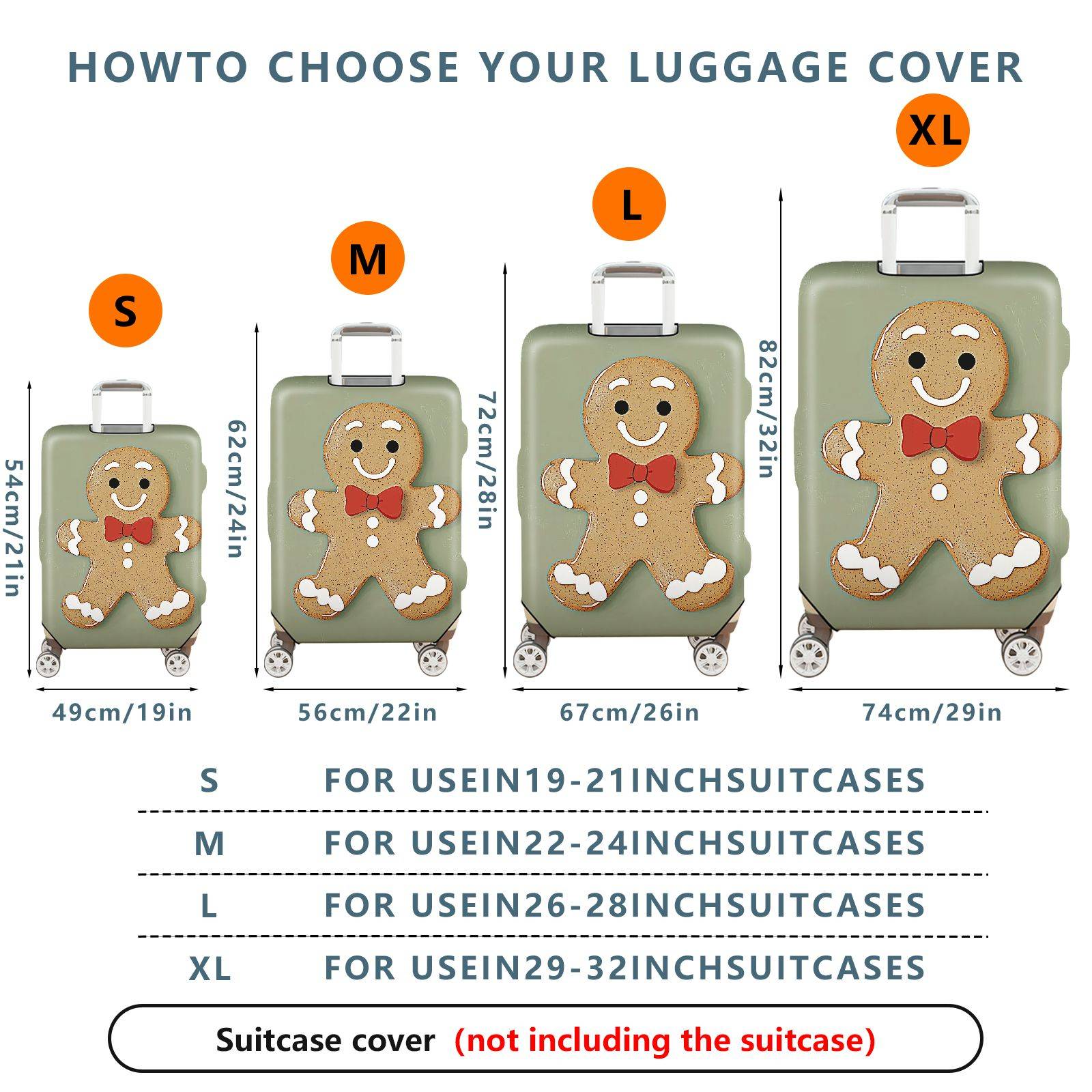 1-Piece Gingerbread Man  Holiday Festive Fun  Suitcase Luggage Cover, Stretch Protective Sleeve