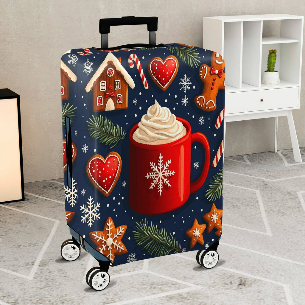 1-Piece Christmas Holiday Winter Mug Gingerbread Heart  Suitcase Luggage Cover, Stretch Protective Sleeve