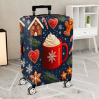 1-Piece Christmas Holiday Winter Mug Gingerbread Heart  Suitcase Luggage Cover, Stretch Protective Sleeve
