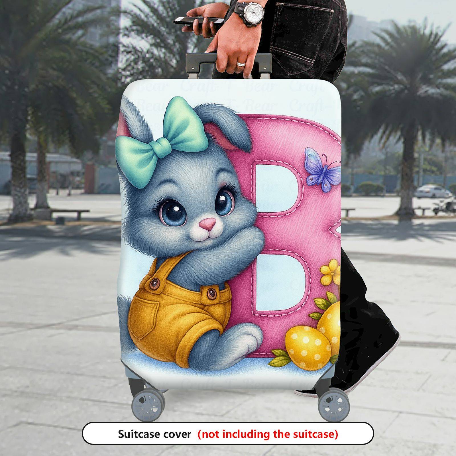 1-Piece Cute Rabbit Easter Art Colorful Decorative  Suitcase Luggage Cover, Stretch Protective Sleeve