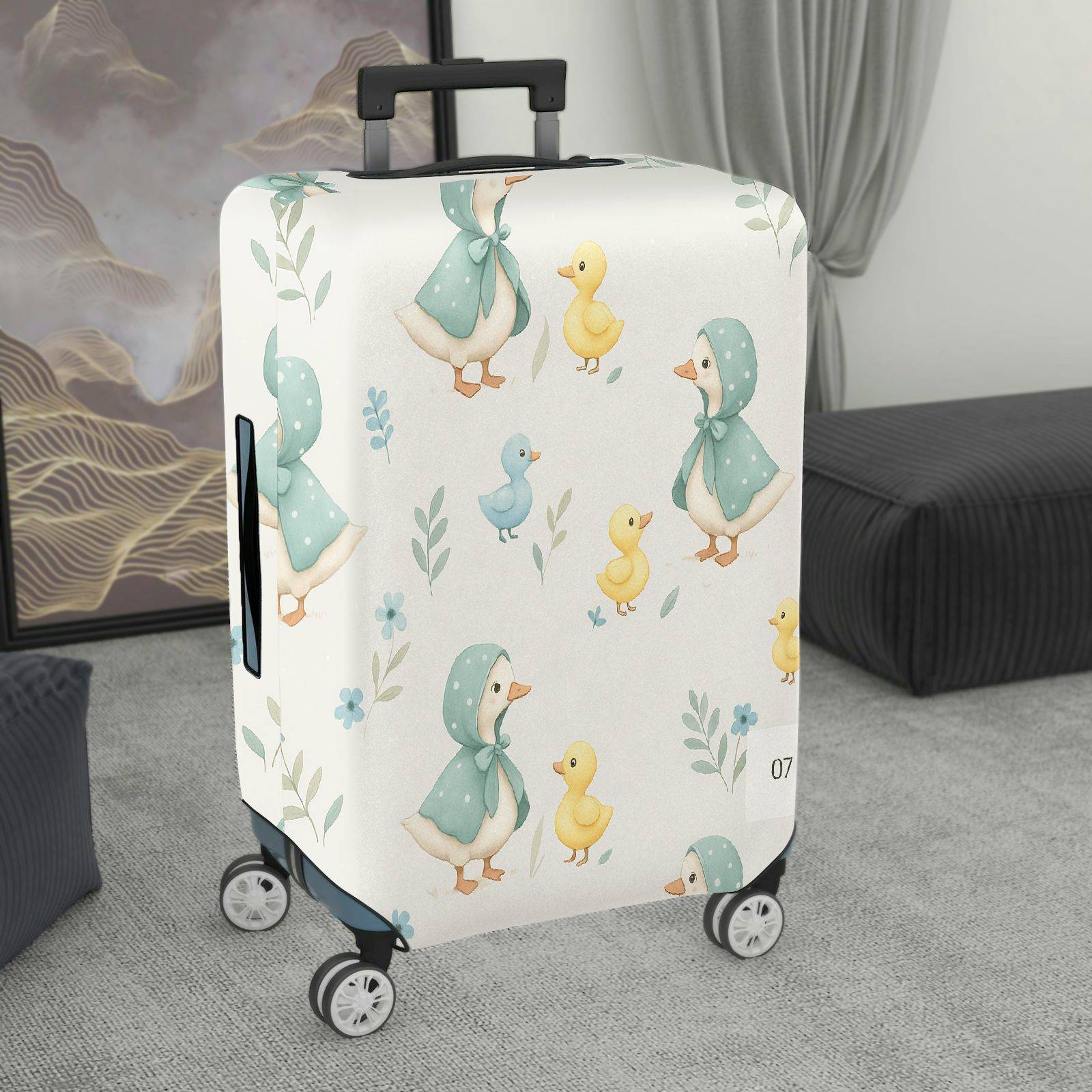 1-Piece Duckling Floral Pastel Cute Animal  Suitcase Luggage Cover, Stretch Protective Sleeve