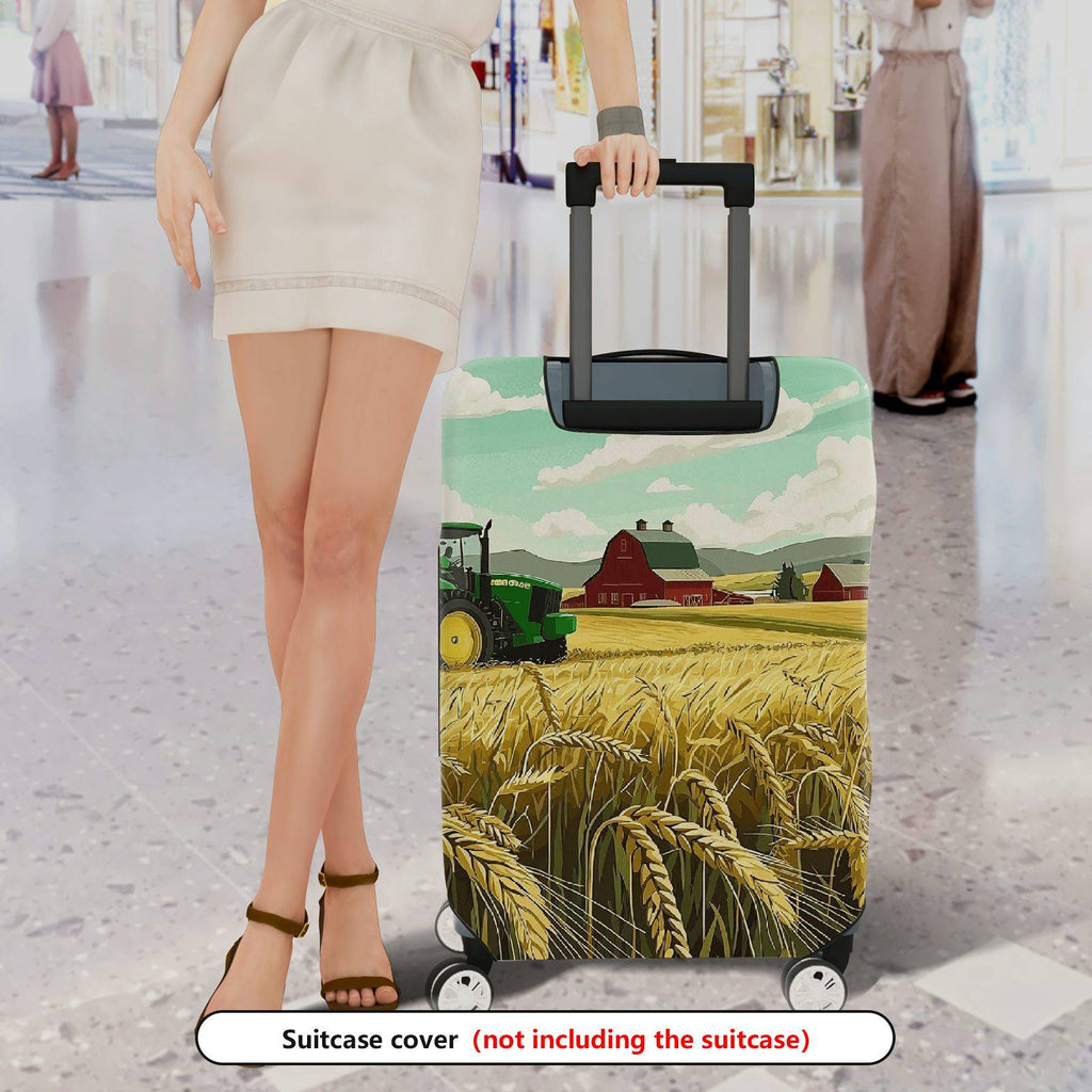 1-Piece Farm Tractor Wheat Field Barn Landscape  Suitcase Luggage Cover, Stretch Protective Sleeve