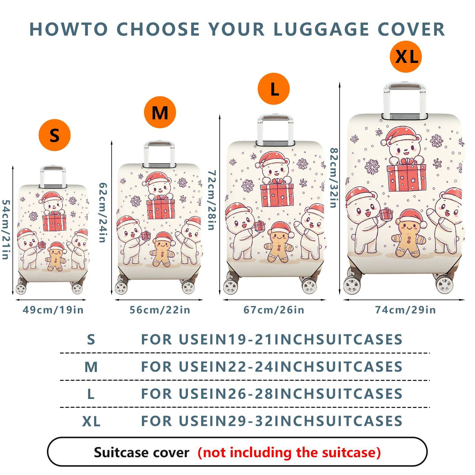 1-Piece Christmas Bear Gift Snowflakes Holiday  Suitcase Luggage Cover, Stretch Protective Sleeve