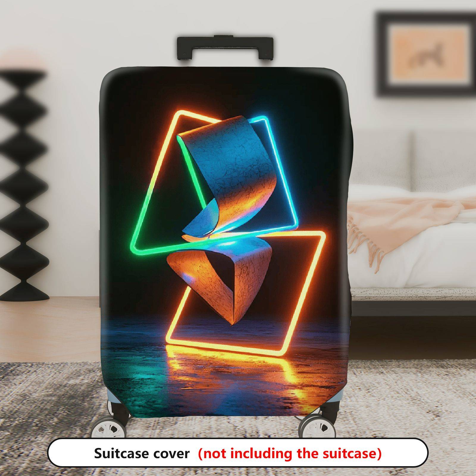 1-Piece Geometric Abstract Art Luminous Vibrant  Suitcase Luggage Cover, Stretch Protective Sleeve