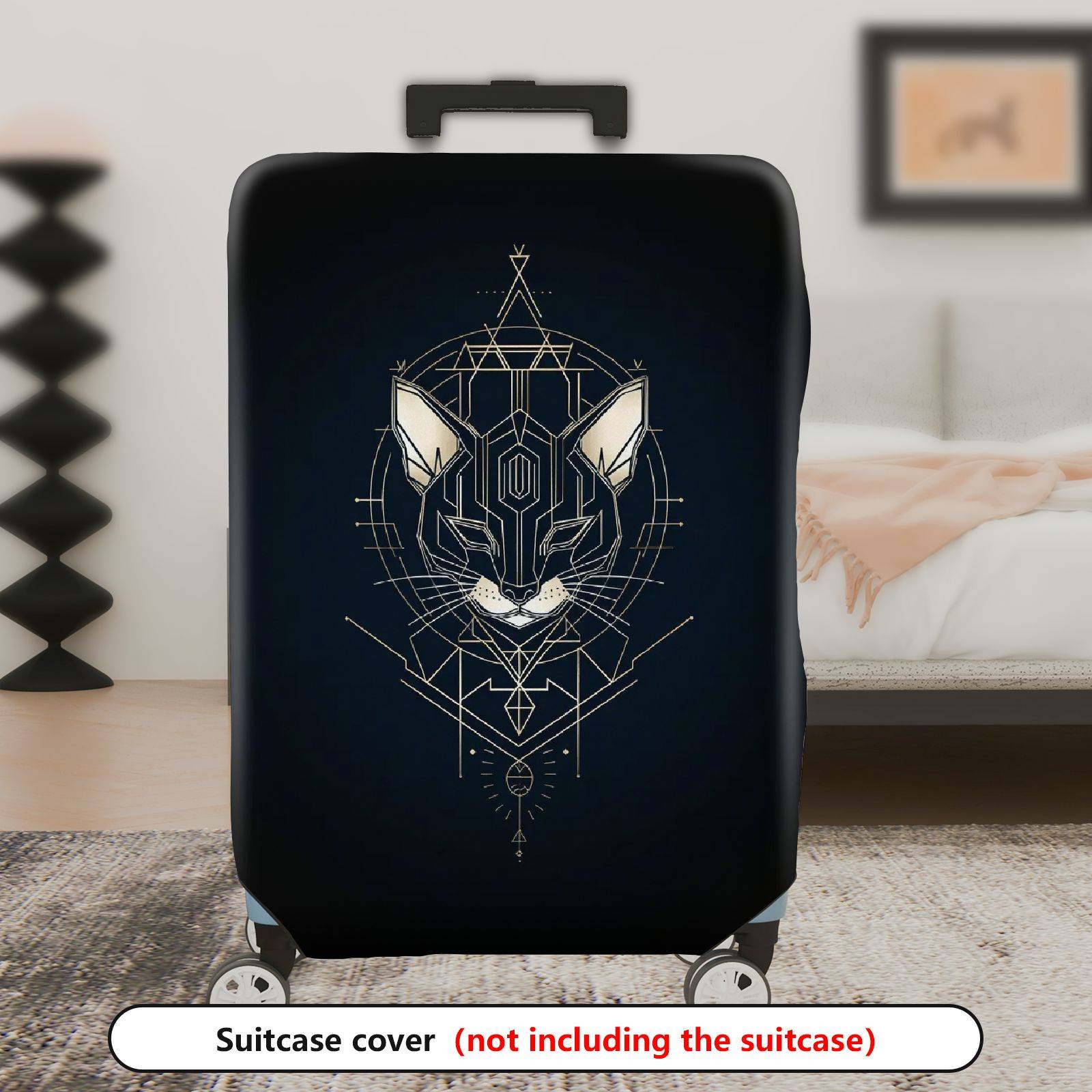 1-Piece Geometric Cat Art Design Black Modern Sleek Stylish  Suitcase Luggage Cover, Stretch Protective Sleeve