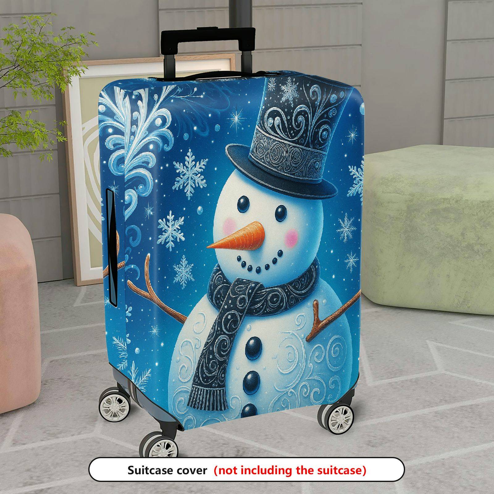 1-Piece Snowman Christmas Holiday Winter Snowflake  Suitcase Luggage Cover, Stretch Protective Sleeve