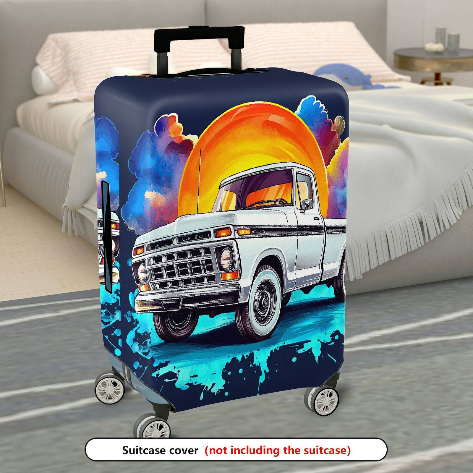 1-Piece Retro Sunset Truck Sky Artistic Colorful  Suitcase Luggage Cover, Stretch Protective Sleeve