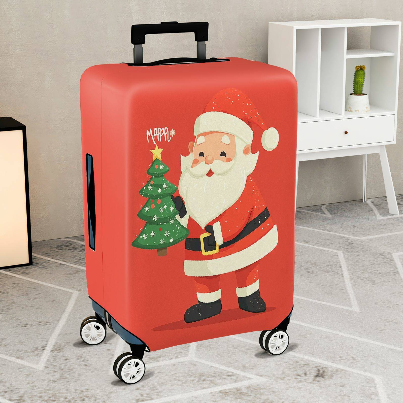 1-Piece Santa Claus Christmas Tree Red Holiday Festive  Suitcase Luggage Cover, Stretch Protective Sleeve