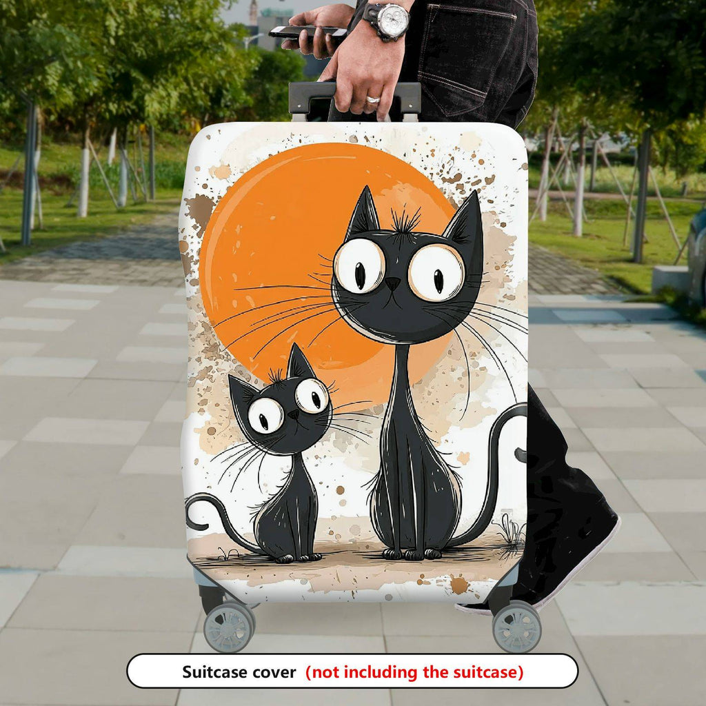 1-Piece Black Cat Abstract Orange Artistic Cute Creative  Suitcase Luggage Cover, Stretch Protective Sleeve