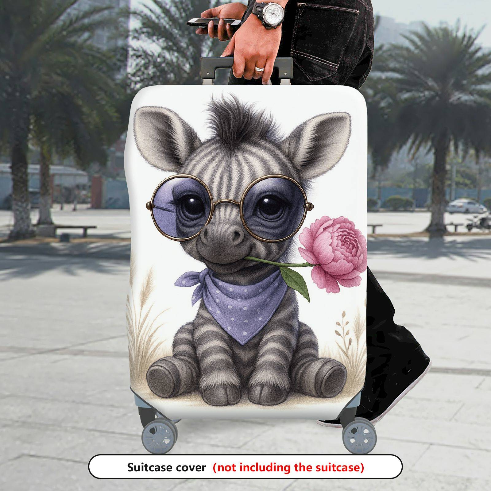 1-Piece Cute Animal Retro Glasses Flower Scarf Design Zebra  Suitcase Luggage Cover, Stretch Protective Sleeve