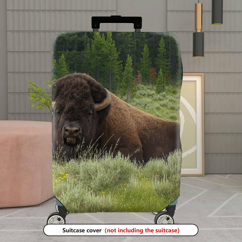 1-Piece Buffalo Wildlife Landscape Nature Green Forest Travel  Suitcase Luggage Cover, Stretch Protective Sleeve