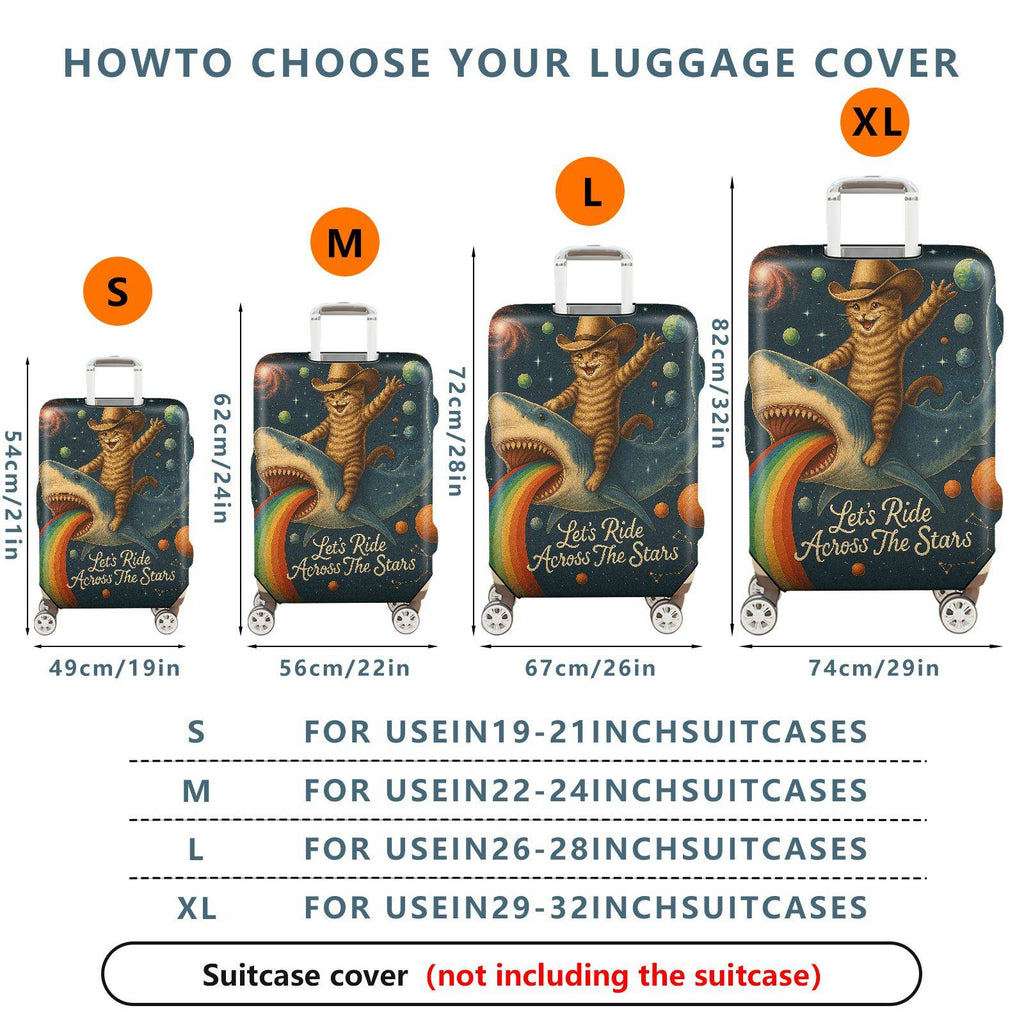 1-Piece Cosmic Cat Shark Rainbow Galaxy Spaceship  Suitcase Luggage Cover, Stretch Protective Sleeve