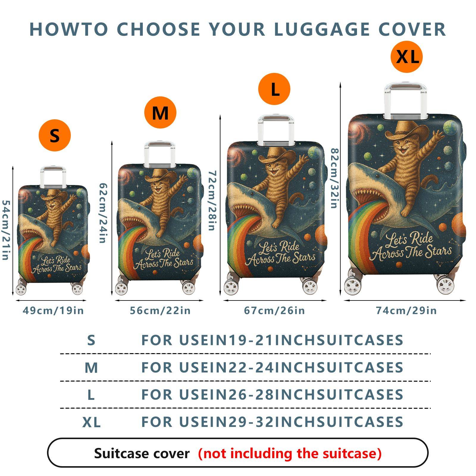 1-Piece Cosmic Cat Shark Rainbow Galaxy Spaceship  Suitcase Luggage Cover, Stretch Protective Sleeve