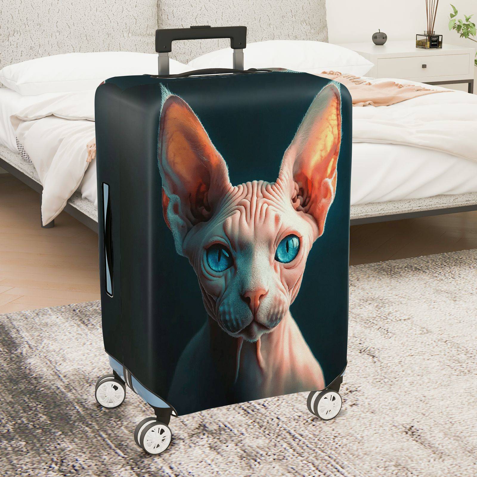 1-Piece Abstract Cat Ear Artistic Unique Creative Stylish  Suitcase Luggage Cover, Stretch Protective Sleeve